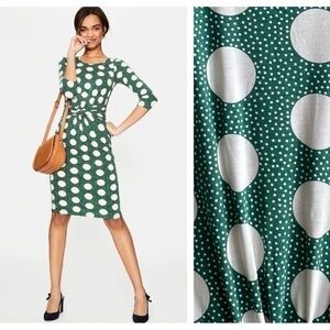 Boden Green White Dot Michelle Draped Jersey Sheath Dress 12